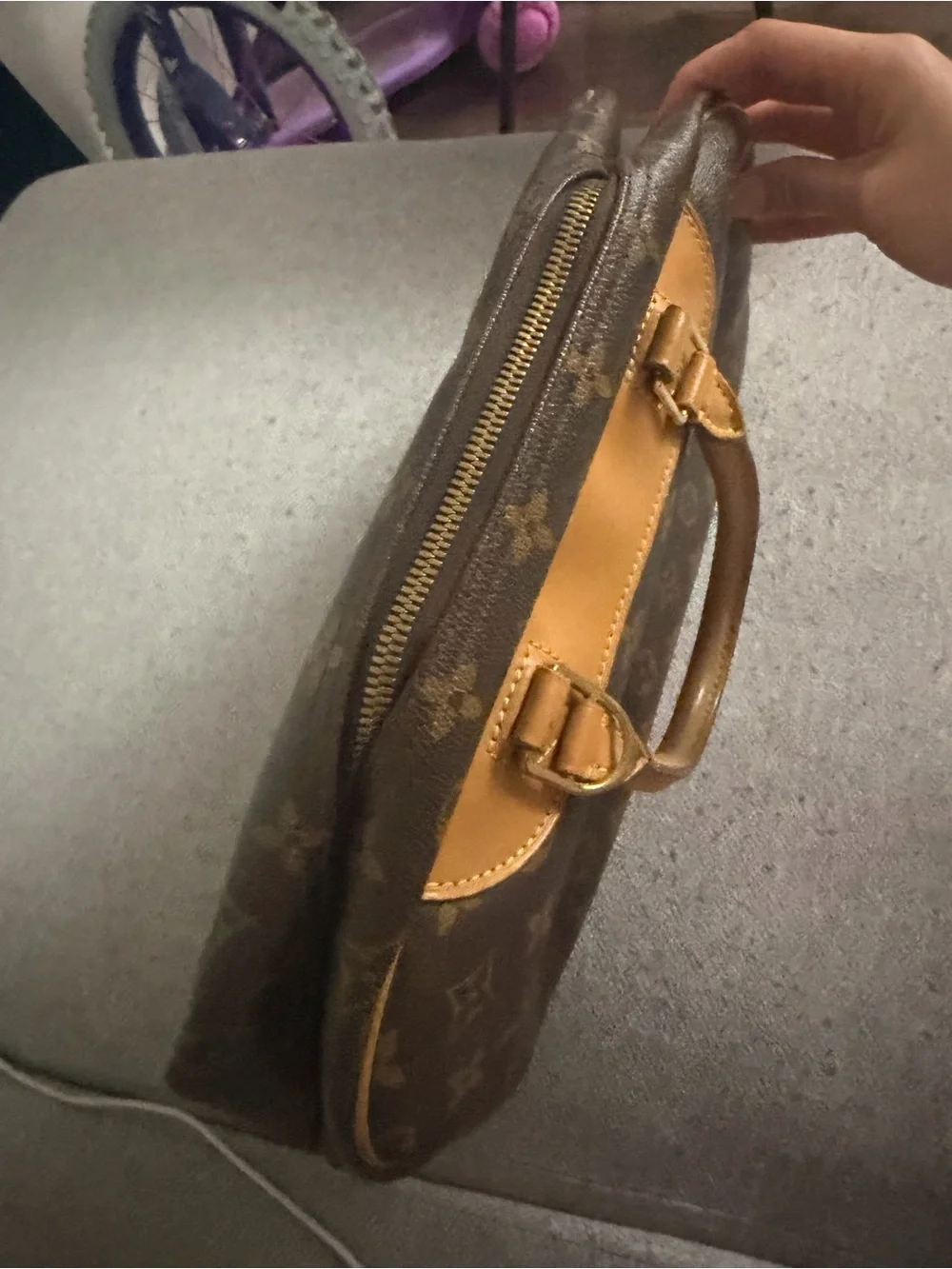 Louis Vuitton Brown Monogram Duffel with Tan Leather Trim